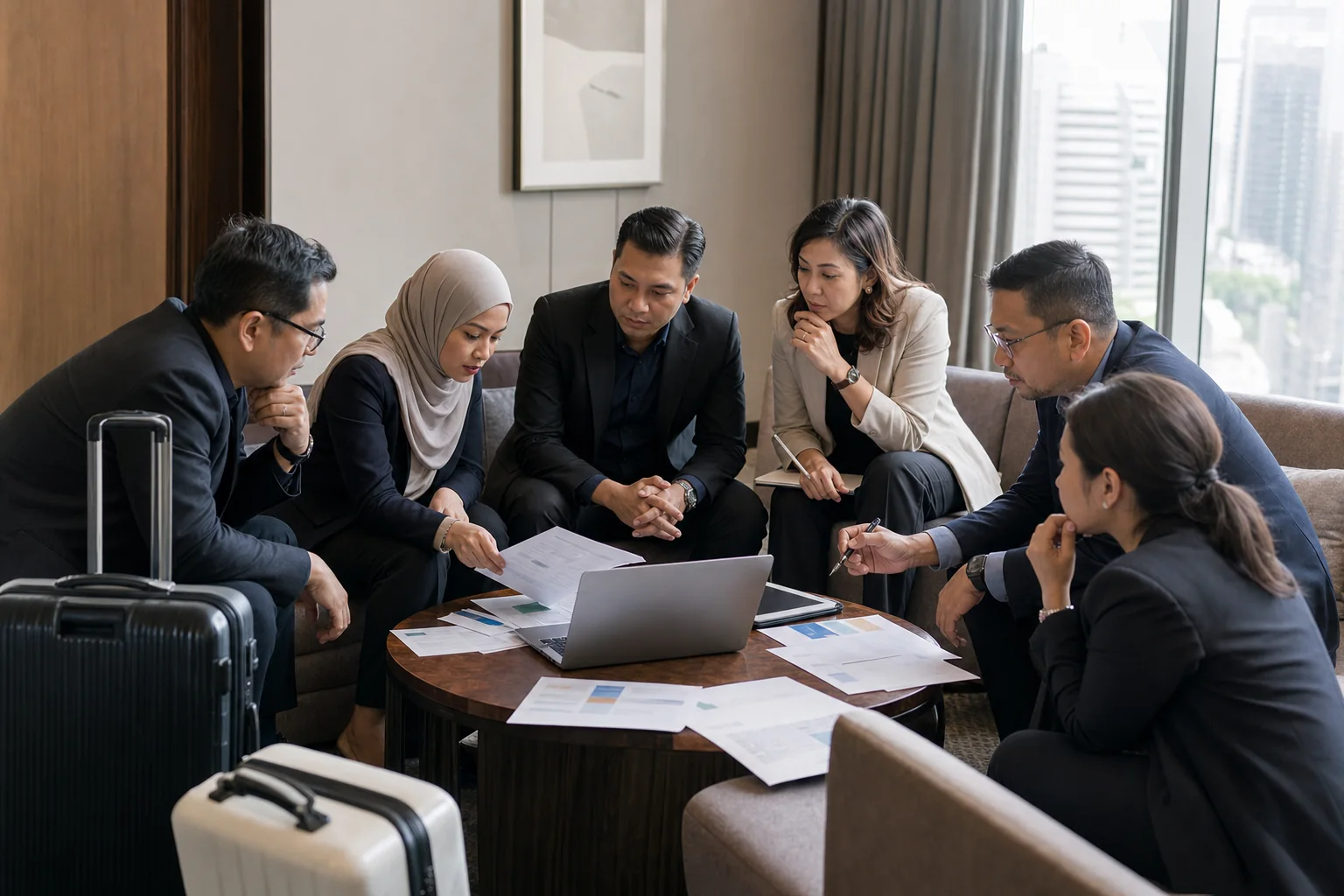 Six business delegates reviewing responsible AI recommendations before leaving Kuala Lumpur